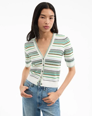 Varia Striped Cardigan in Off-White Multi | Veronica Beard