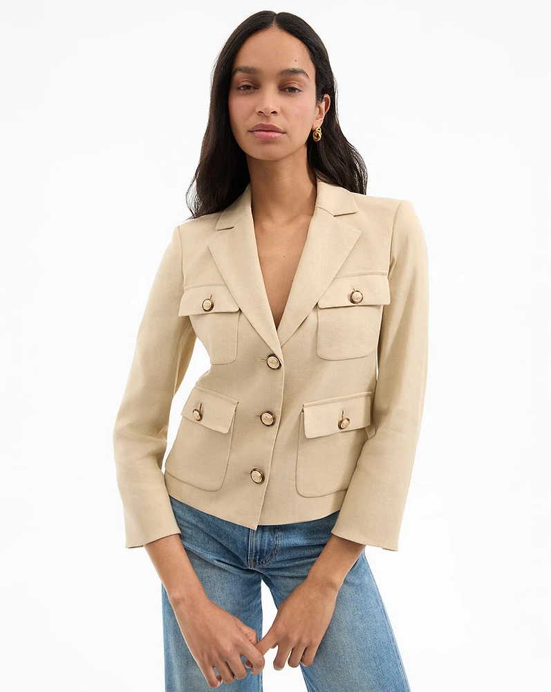 Schuyler Flap-Pocket Jacket in Stone Khaki | Veronica Beard