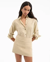 Gil Linen Shirt in Stone Khaki | Veronica Beard