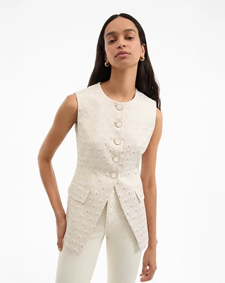 Lois Gold-Print Vest in Off-White/Gold | Veronica Beard