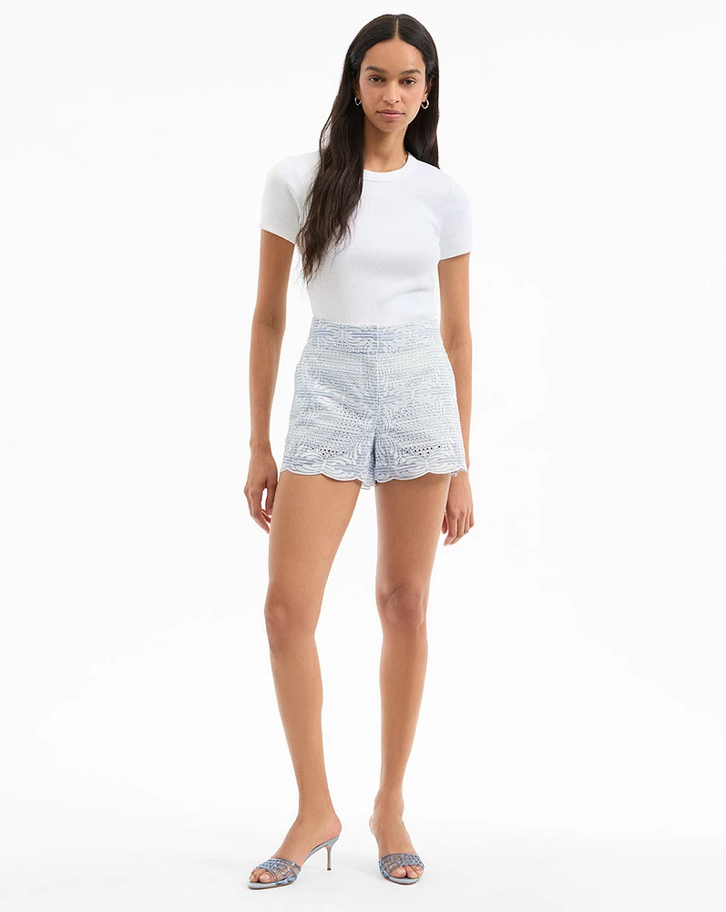 Allen Eyelet Short in Powder Blue Multi | Veronica Beard