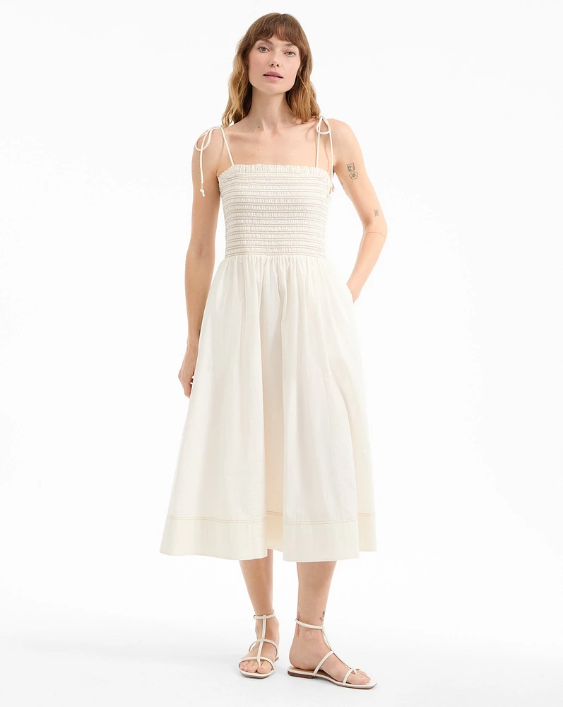 Kaela Smocked Midi Dress in Dove | Veronica Beard