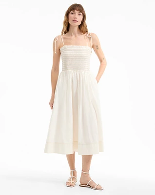 Kaela Smocked Midi Dress in Dove | Veronica Beard