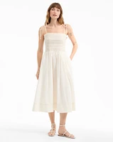 Kaela Smocked Midi Dress in Dove | Veronica Beard