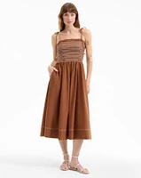 Kaela Smocked Midi Dress in Whisky | Veronica Beard