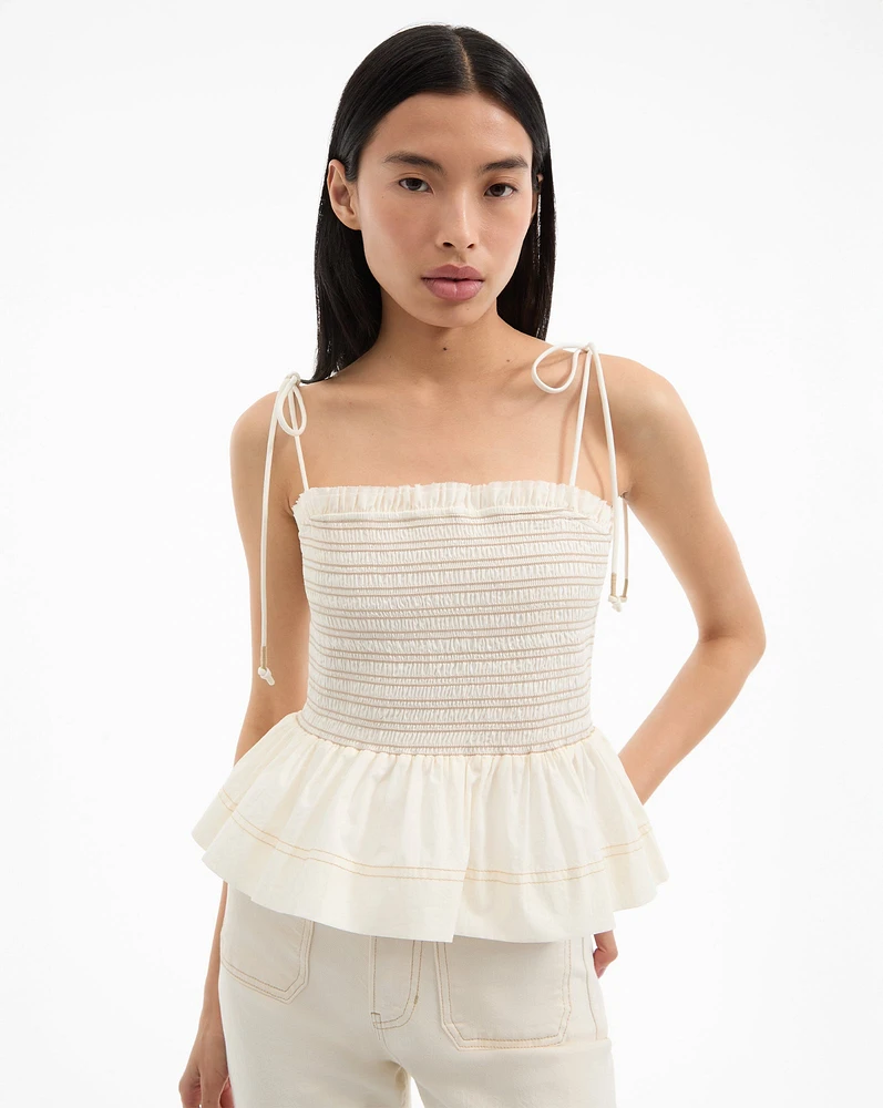 Ophelia Smocked Tank Top in Dove | Veronica Beard