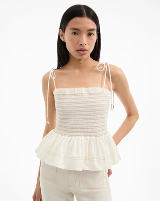 Ophelia Smocked Tank Top in Dove | Veronica Beard