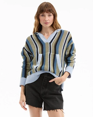 Daisha Knit Hoodie Sweater in Stone Army/Lake Mist Multi | Veronica Beard