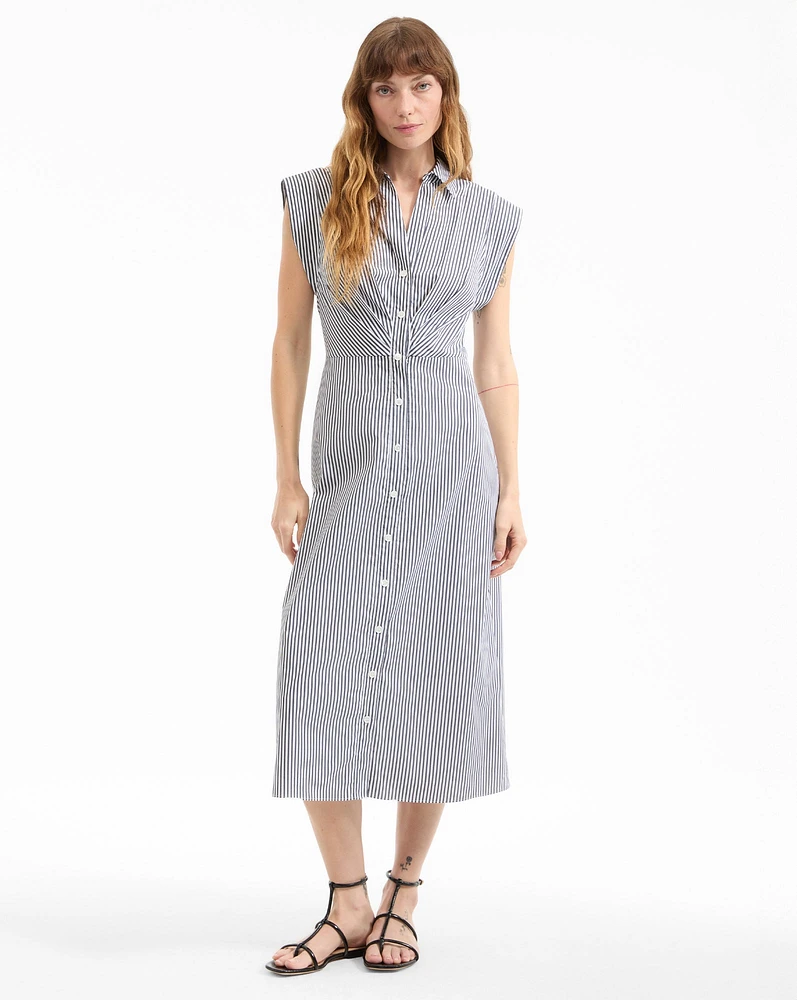 Haydon Sleeveless Midi Shirtdress in Navy/White | Veronica Beard