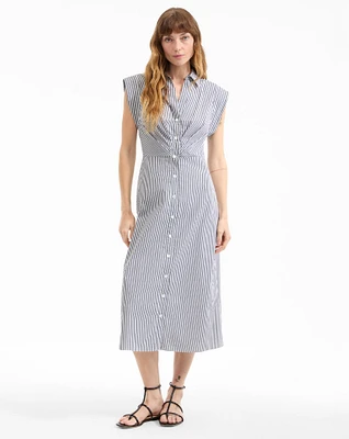 Haydon Sleeveless Midi Shirtdress in Navy/White | Veronica Beard