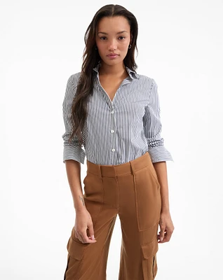 Amelia Button-Down Shirt in Navy/White | Veronica Beard