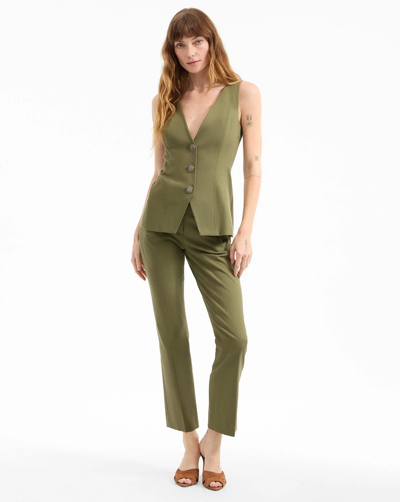 Avalina V-Neck Vest in Stone Army | Veronica Beard