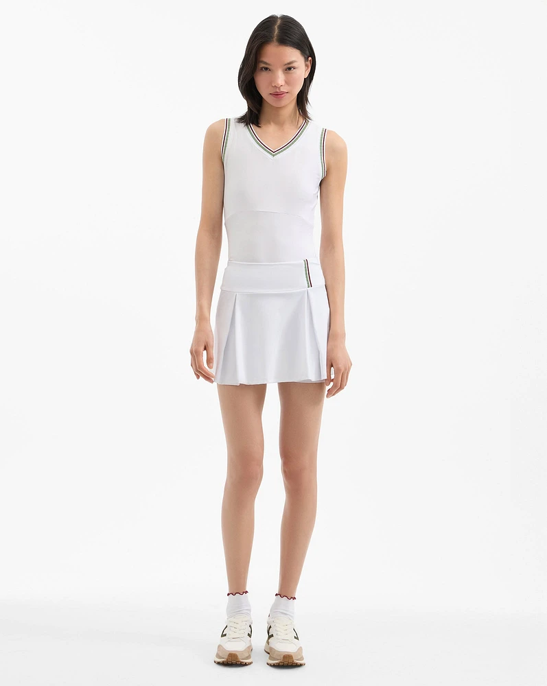 Deuce Pleated Tennis Skort in White | Veronica Beard