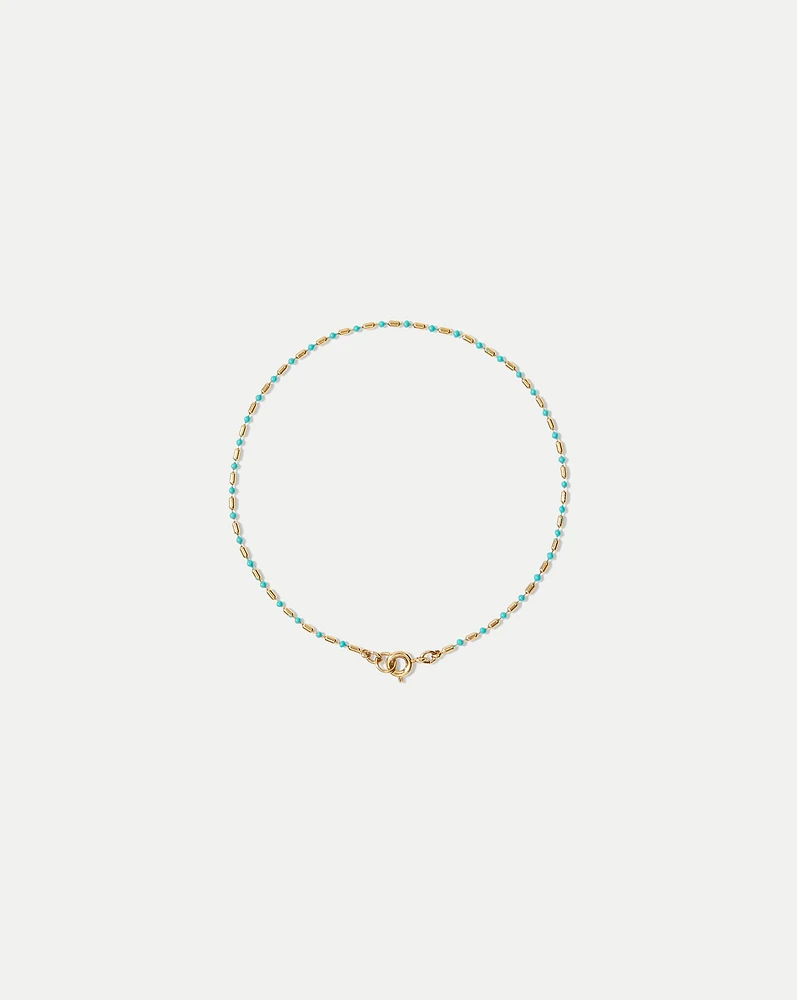 Enamel Bead Chain Anklet in Turquoise | Veronica Beard
