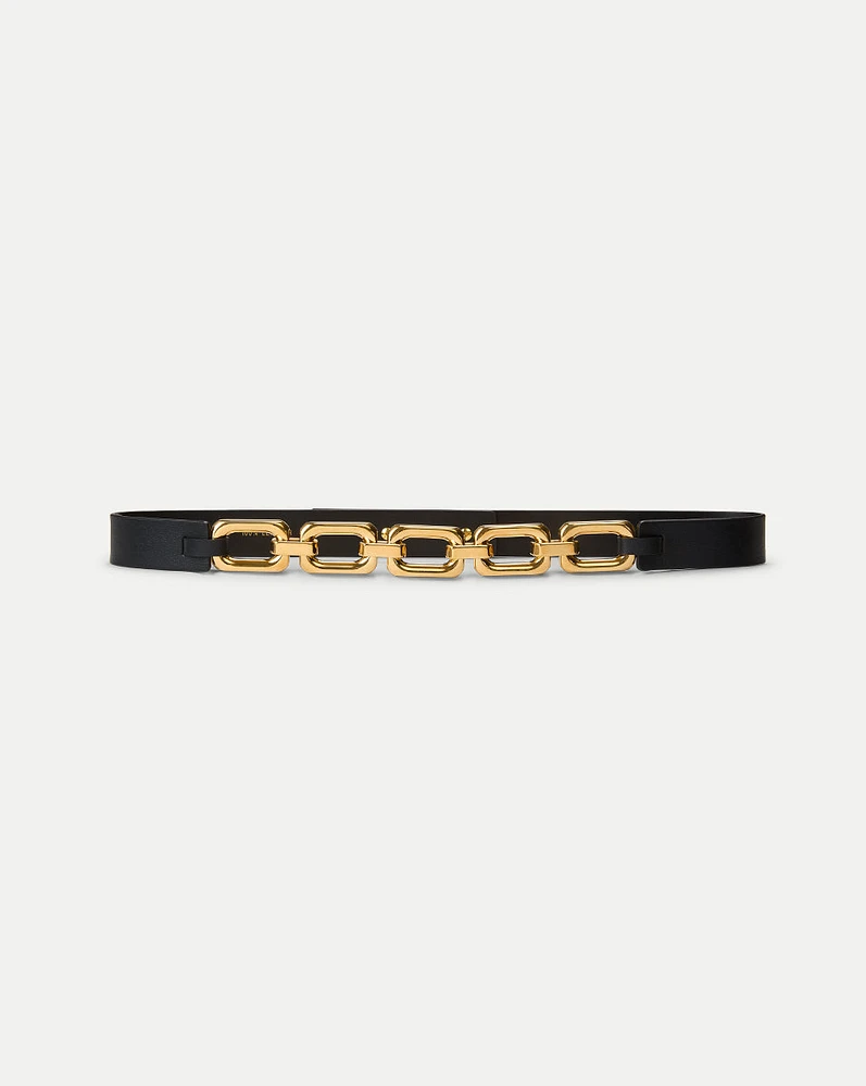 Beatrice Leather Belt in Black & Gold | Veronica Beard