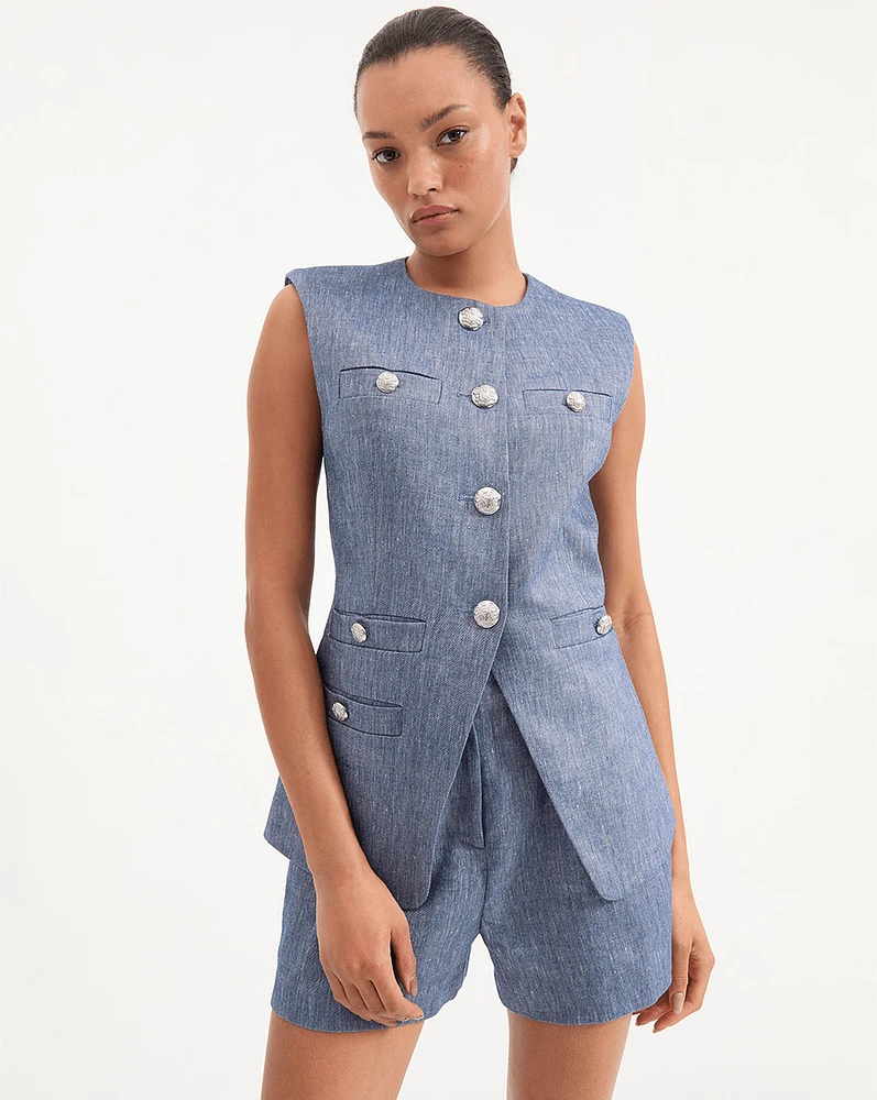 Tamara Linen Vest in Blue Melange | Veronica Beard