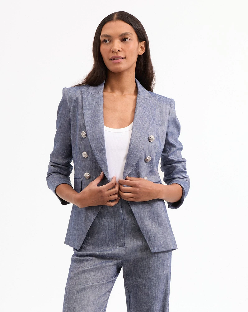 Miller Linen Dickey Jacket in Blue Melange | Veronica Beard