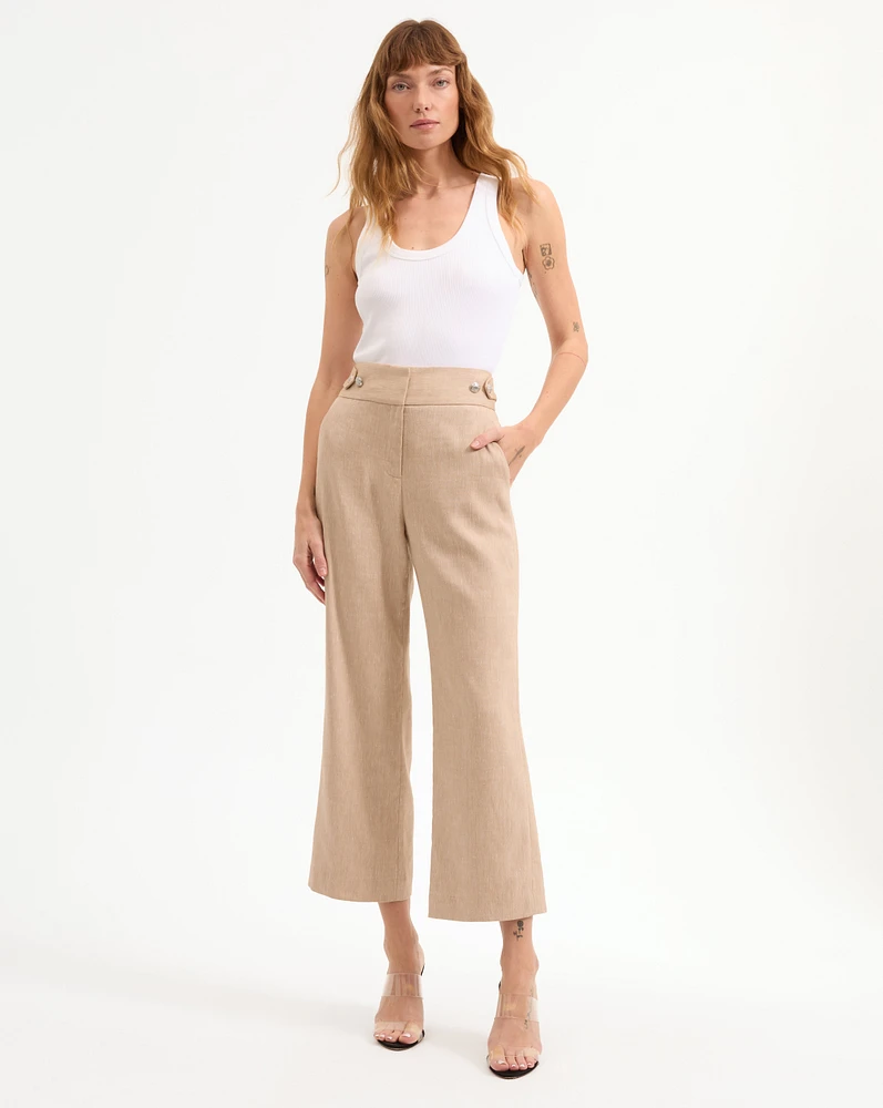 Aubrie Linen Pant in Khaki Melange | Veronica Beard