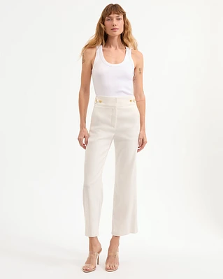 Aubrie Women's Linen Cropped Pant in Off-White | Veronica Beard