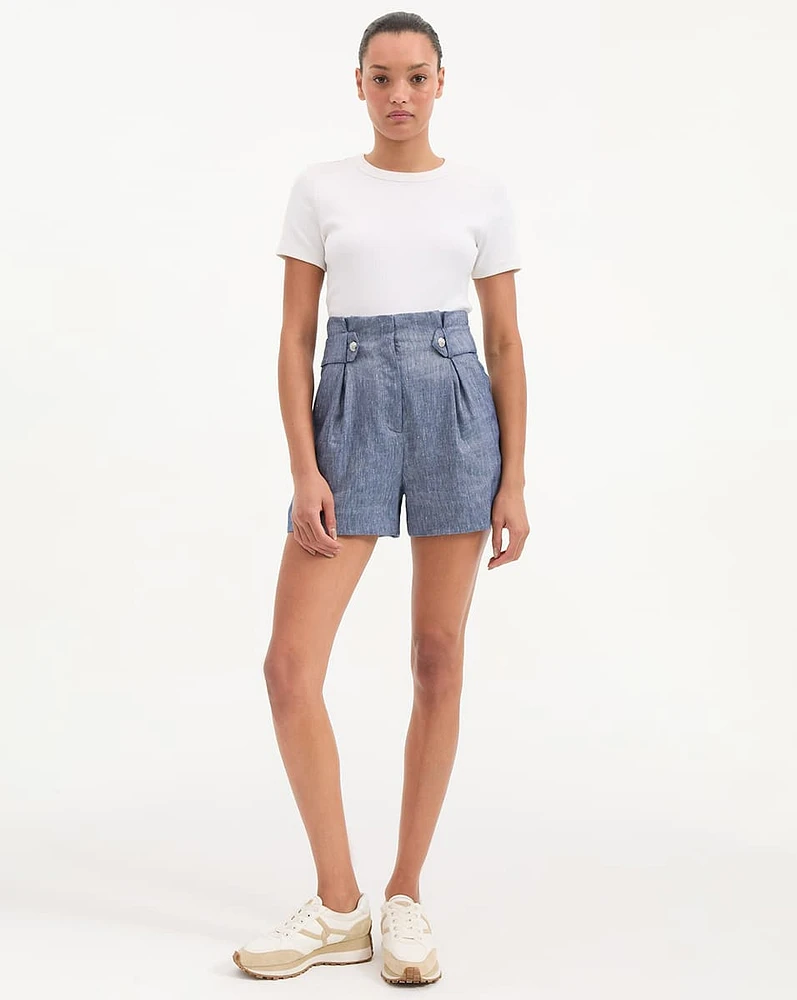 Runo Linen Short in Blue Melange | Veronica Beard