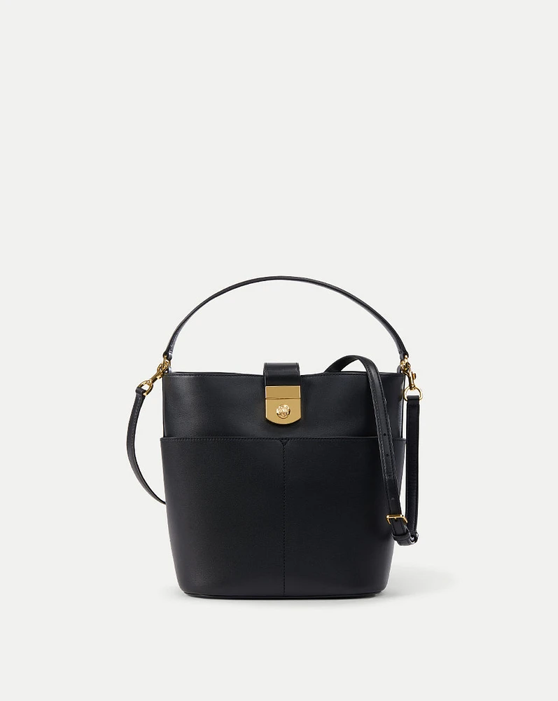 Small Crest Lock Bucket Bag in Black | Veronica Beard