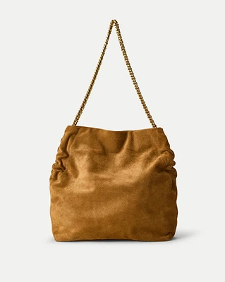 Slouch Shoulder Suede Bag in Acorn | Veronica Beard