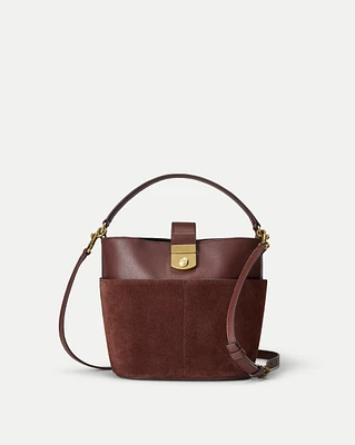 Small Crest Lock Suede Bucket Bag in Chestnut | Veronica Beard