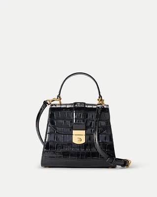 Crest Lock Croc-Embossed Top Handle Bag in Black | Veronica Beard