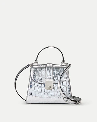 Croc-Embossed Crest Lock Bag in Silver | Veronica Beard