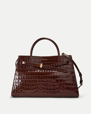 Large Veronica Beard Croc-Embossed Dash Bag in Chestnut | Veronica Beard