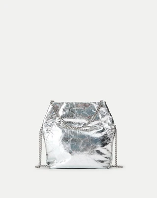 Small Metallic Slouch Shoulder Bag in Silver | Veronica Beard