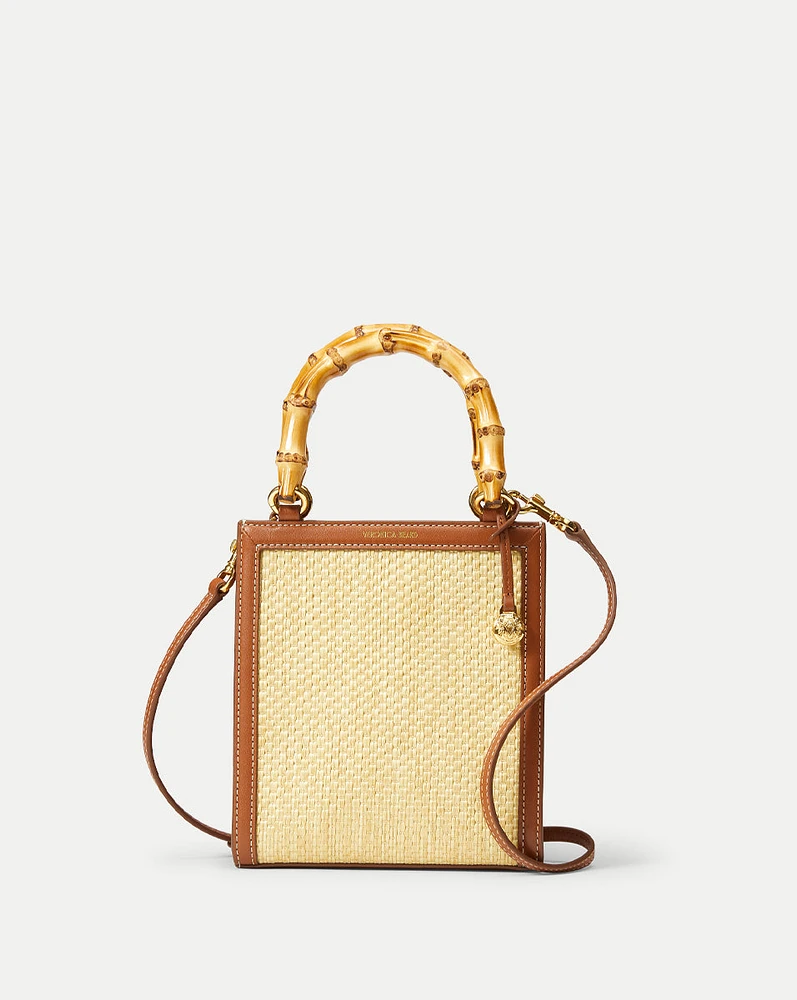 Raffia Shopper Bag with Bamboo-Handle in Beige/Hazelwood | Veronica Beard