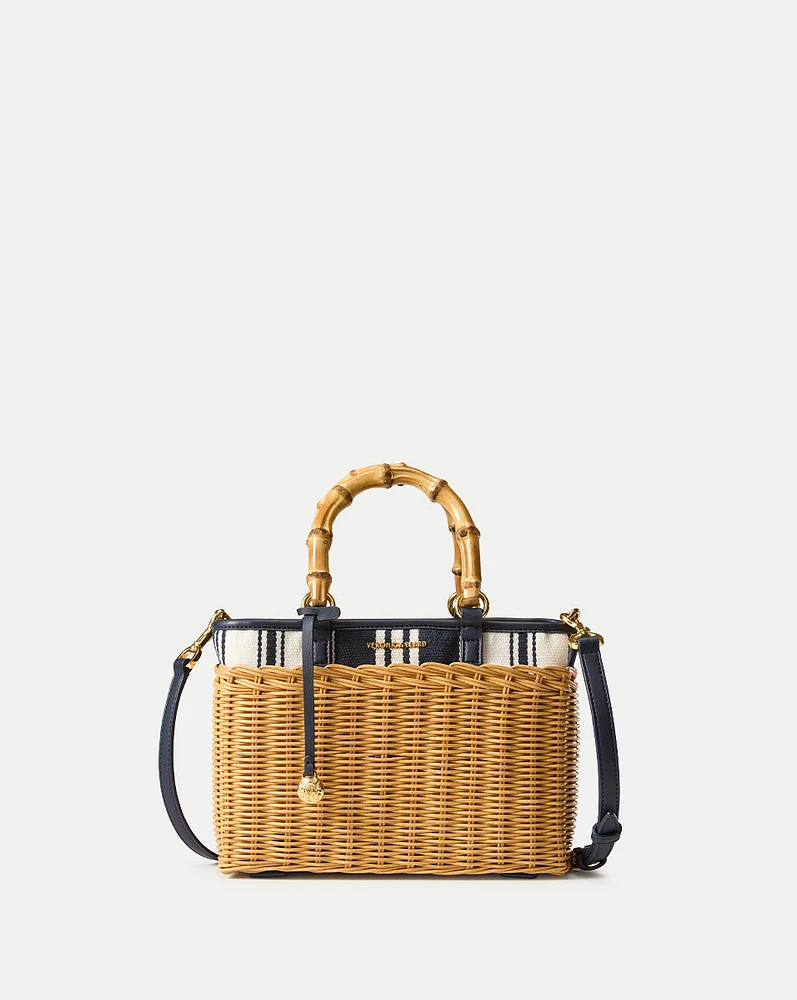 Wicker Porto Tote in Natural Wicker/Navy Stripe | Veronica Beard