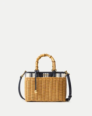 Wicker Porto Tote in Natural Wicker/Navy Stripe | Veronica Beard