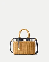 Wicker Porto Tote in Natural Wicker/Navy Stripe | Veronica Beard