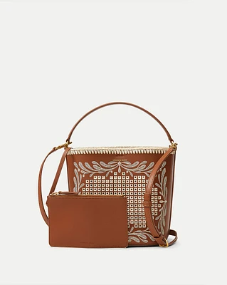 Eyelet Whipstitch Feedbag in Tan Leather | Veronica Beard