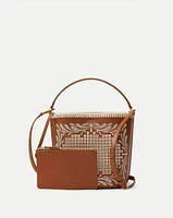 Eyelet Whipstitch Feedbag in Tan Leather | Veronica Beard