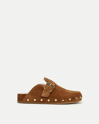 Fern Shearling Clog in Tan Suede | Veronica Beard