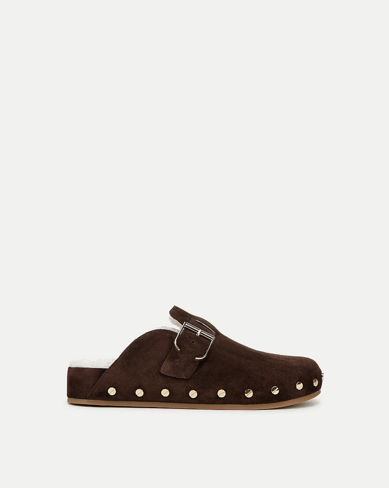 Fern Shearling Clog in Brown Suede | Veronica Beard