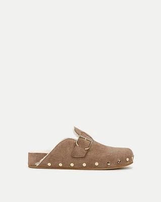 Fern Shearling Clog in Taupe Suede | Veronica Beard