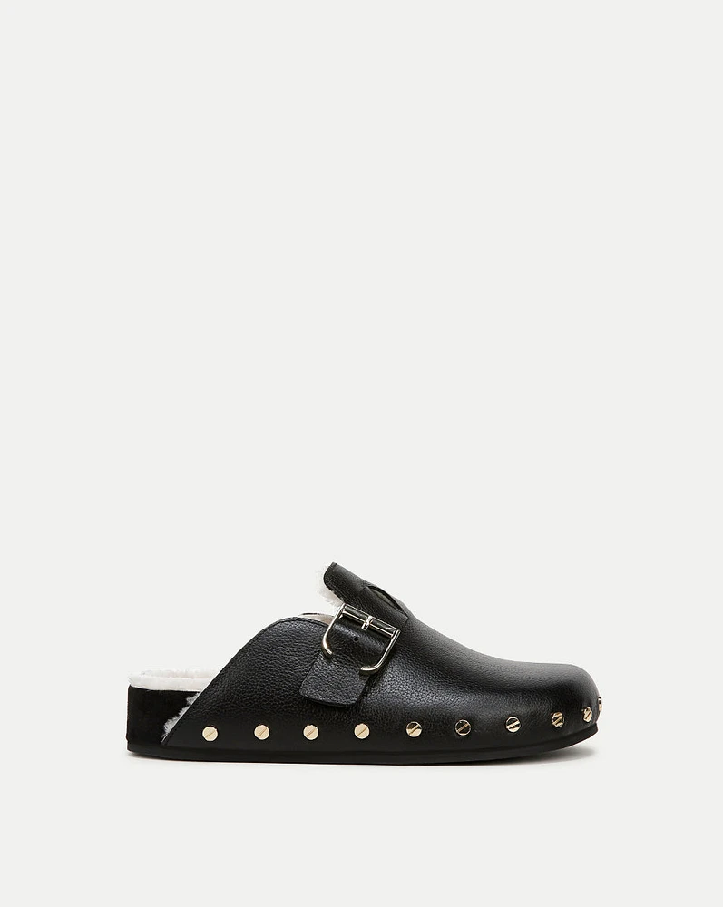 Fern Shearling Clog in Black | Veronica Beard