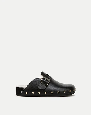 Fern Shearling Clog in Black Leather | Veronica Beard