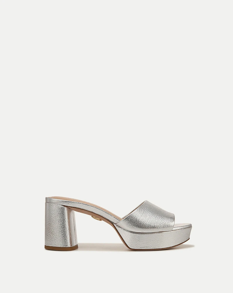 Dali Metallic Silver Leather Block Heel Sandal | Veronica Beard