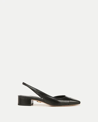 Cecile Cap-Toe Leather Slingback in Black/Black | Veronica Beard