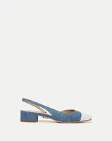 Cecile Denim Cap-Toe Slingback in Denim/Coconut | Veronica Beard