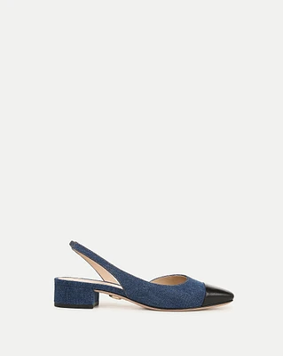 Cecile Denim Cap-Toe Slingback in Indigo/Black | Veronica Beard