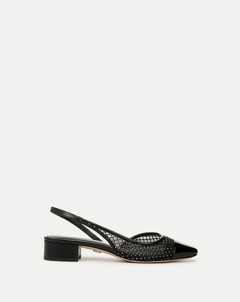 Cecile Rhinestone Mesh Cap-Toe Slingback in Black Rhinestone | Veronica Beard