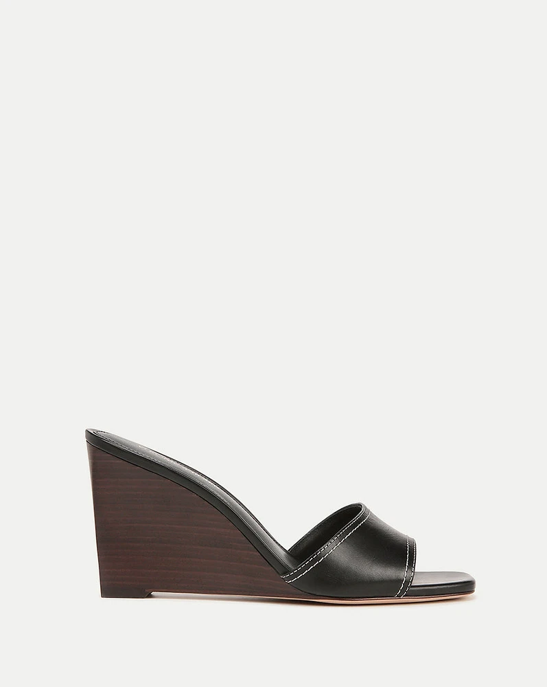 Ellen Wedge Sandal in Black | Veronica Beard