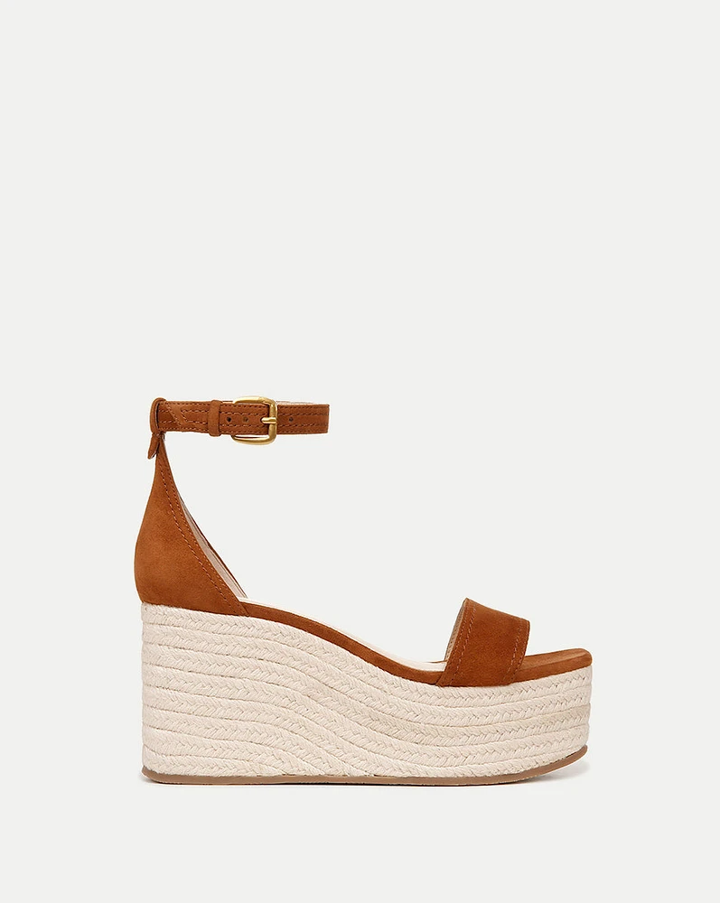 Gianna Raffia Wedge Sandal in Caramel | Veronica Beard