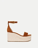 Gianna Raffia Wedge Sandal in Caramel | Veronica Beard